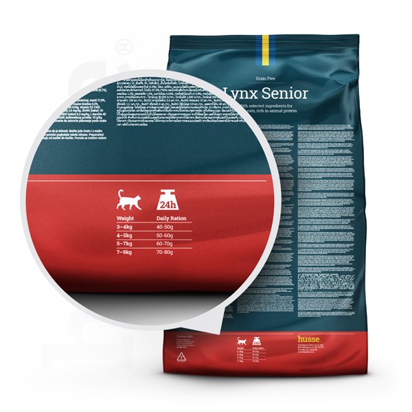 Lynx Senior, 7kg - Husse Natural Complete Senior Delicious Dry Cat Food Chicken & Salmon Grain Free Gluten Free High Protein & Fat Low Carbohydrate