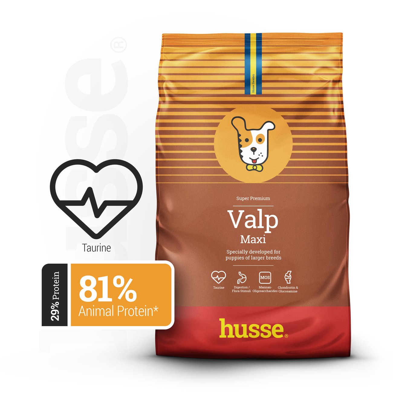 Valp Maxi, 2 x 12kg - Husse Large Breed Natural Complete Puppy Dry Dog Food Chicken Based