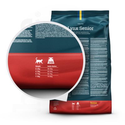 Lynx Senior, 7kg - Husse Natural Complete Senior Delicious Dry Cat Food Chicken & Salmon Grain Free Gluten Free High Protein & Fat Low Carbohydrate